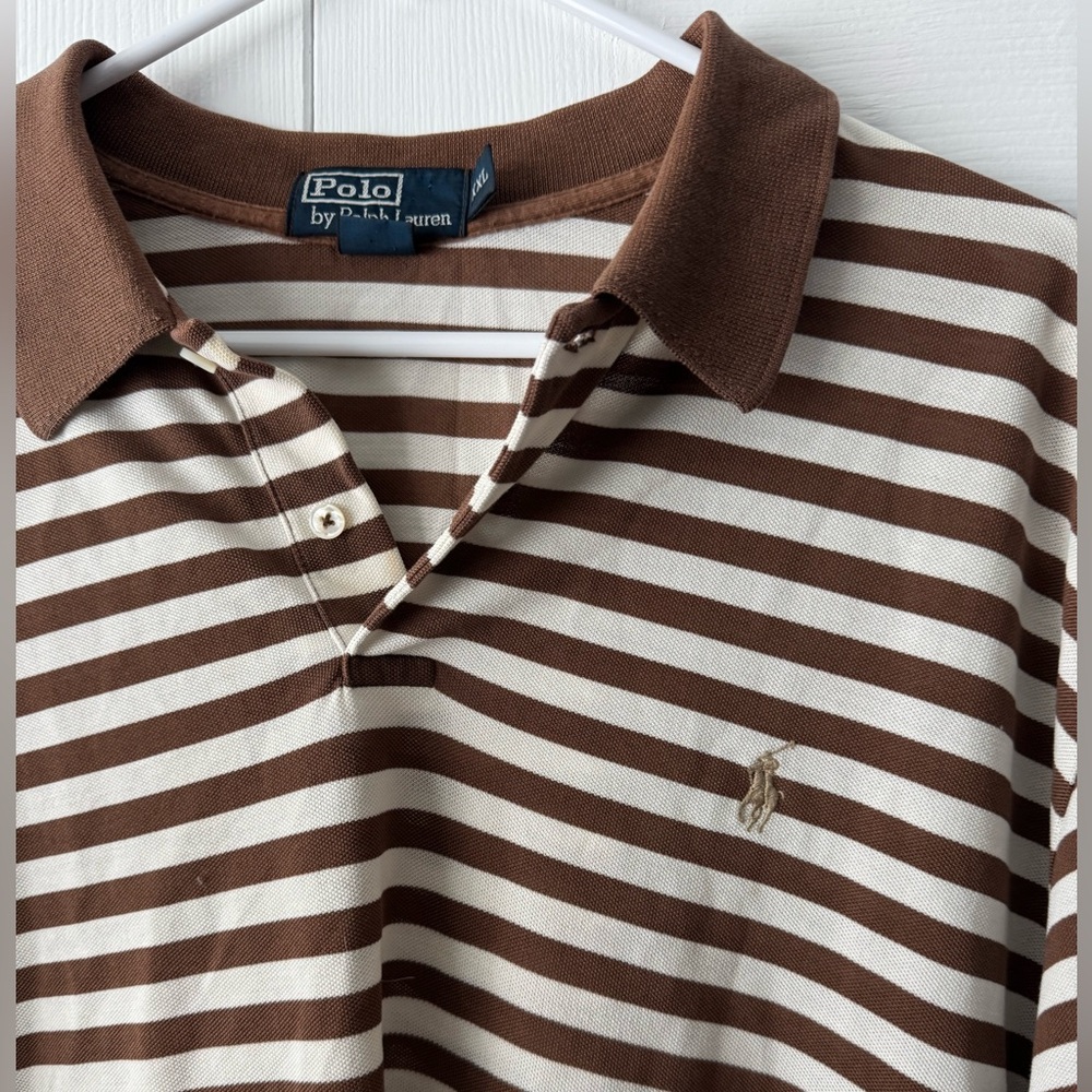 Polo Ralph Lauren Brown, Cream Striped Polo Shirt XXL Neutrals coffee colorway